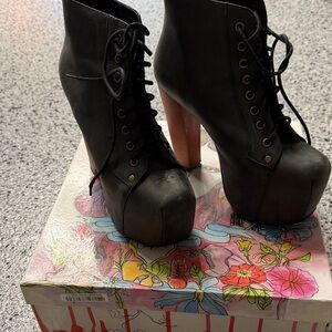 Jeffrey Campbell Lita - Black Distressed Lace-Up Platform Boots